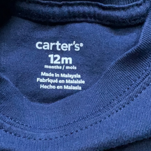 Carter’s 2 long sleeve tee shirts. Blue & blue with gray and yellow strips. 12m - Picture 4 of 9